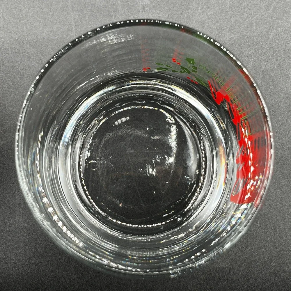 Christmas Cheer Rocks Glass Holly Berry Lowball Whiskey Holiday Barware 10 oz